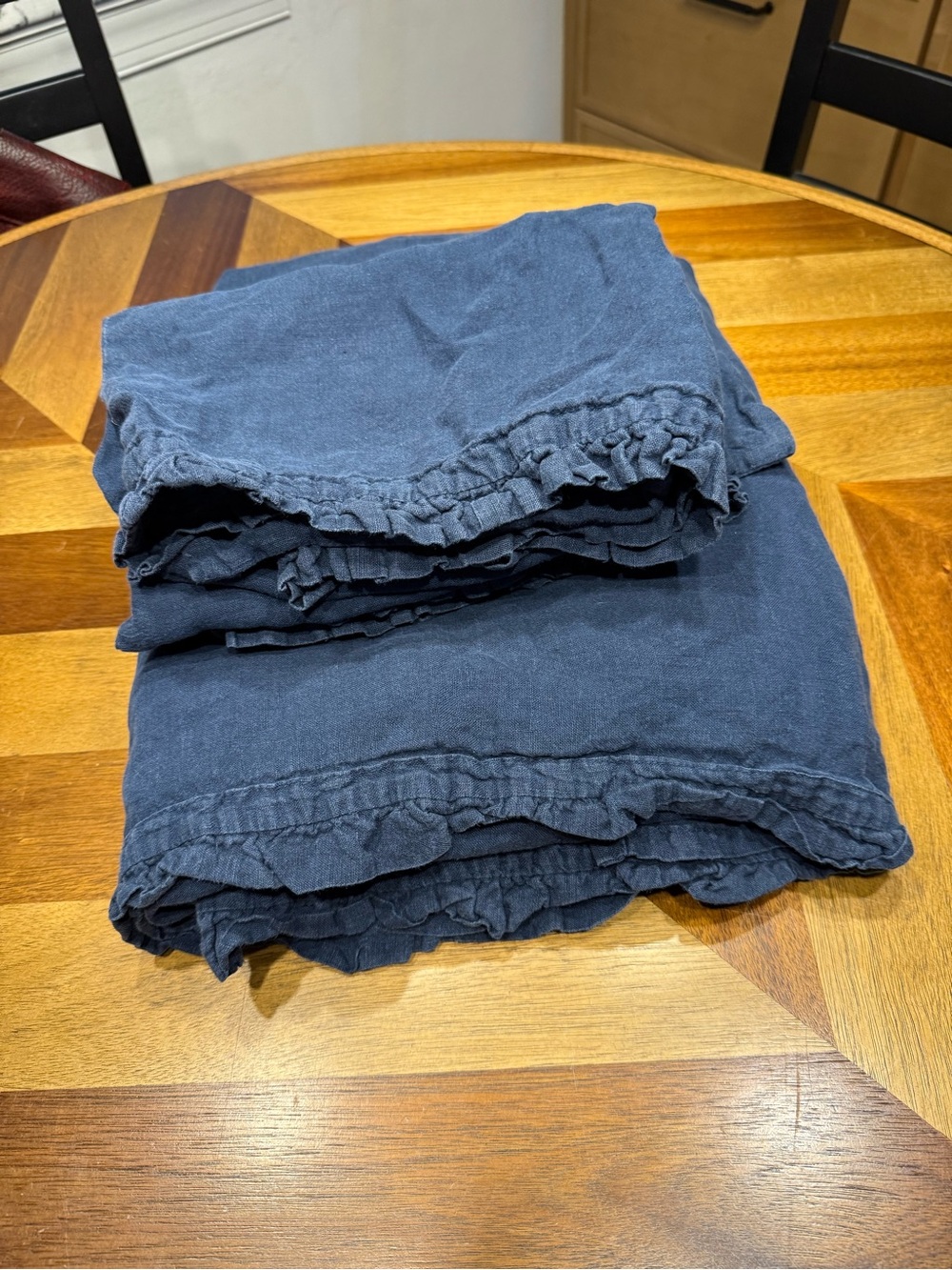 West Elm Navy Linen Flat Sheet and 2 Pillow Shams Queen 102 x 90